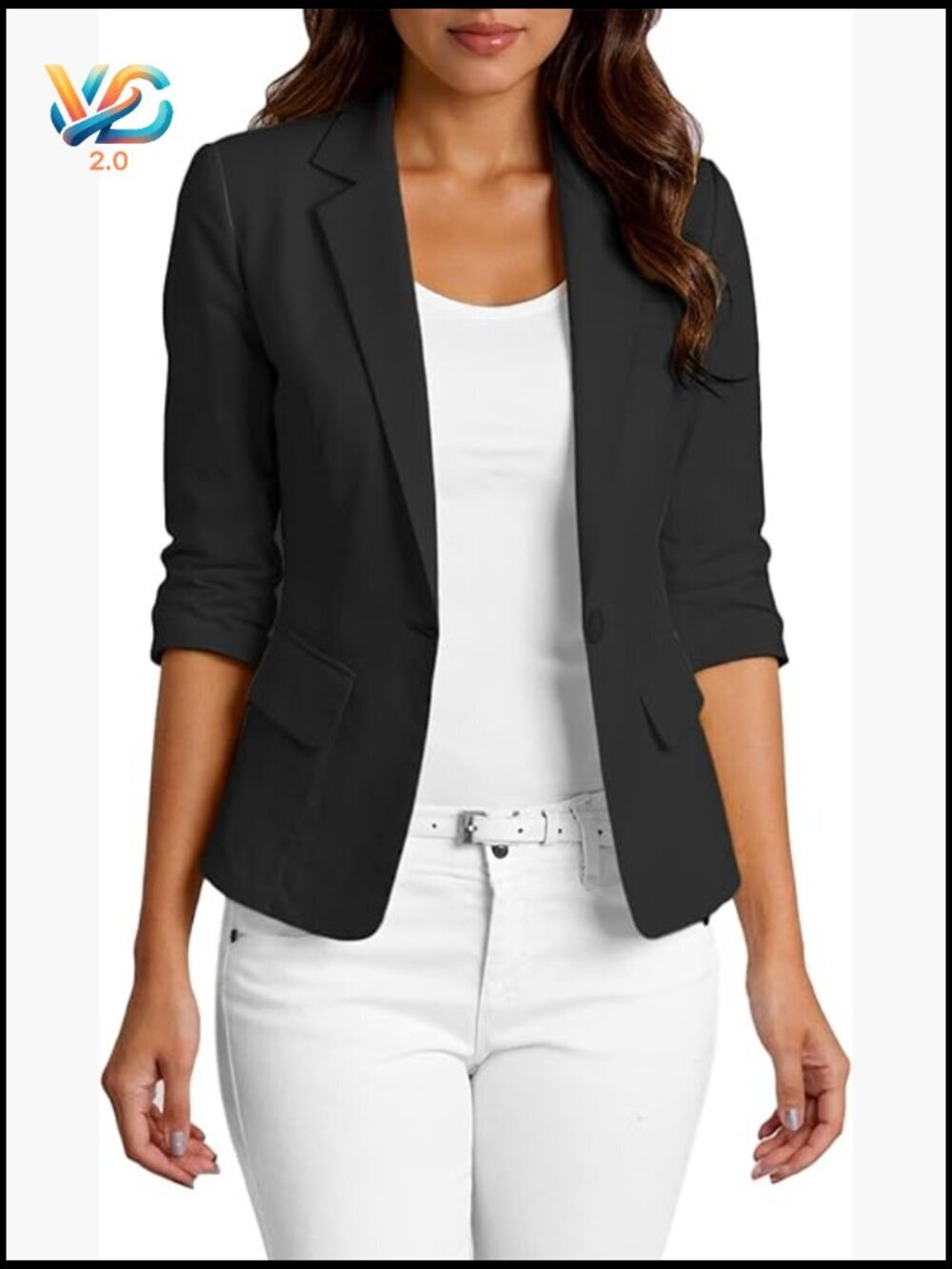 Lightweight Linen Blazer 3/4 Sleeve Slim Fit Office Jacket with Pockets